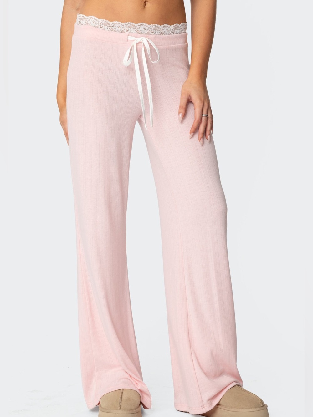 EDIKTED Peekaboo Lace Pants in Pink